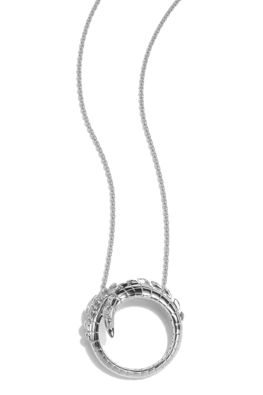 Contemporary Croc Tail Pendant in 18ct White Gold with White Diamonds For Sale