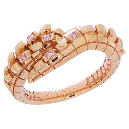 For Sale:  Croc Tail Pinky Ring in 18ct Rose Gold with Pink Argyle Diamonds