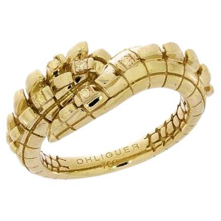 Krokodilleder-Ring aus 18 Karat Gelbgold mit gelben Diamanten