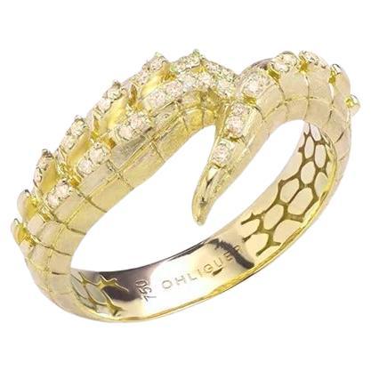 Bague en forme de queue de croco en or jaune 18 carats avec diamants jaunes