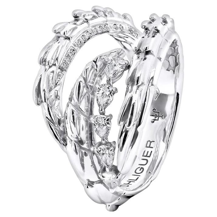 For Sale:  Croc Tail Ring Pear Cut Diamonds in 18ct White Gold