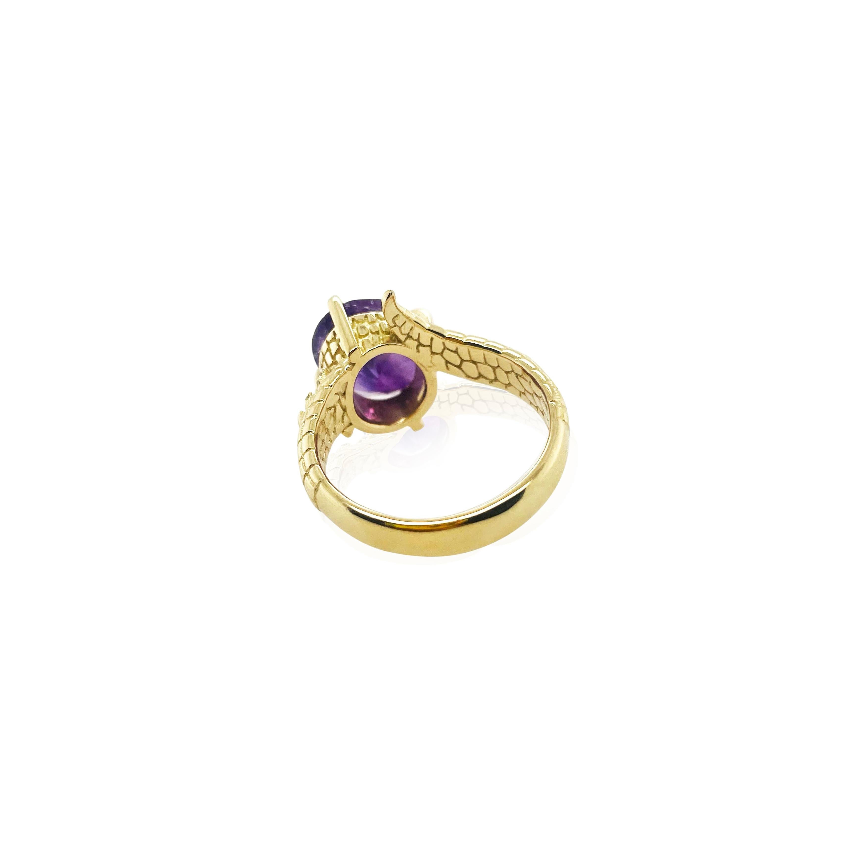 For Sale:  Croc Dragon Tail Ring with 5ct Oval Cut Amethyst with diamond spikes  2