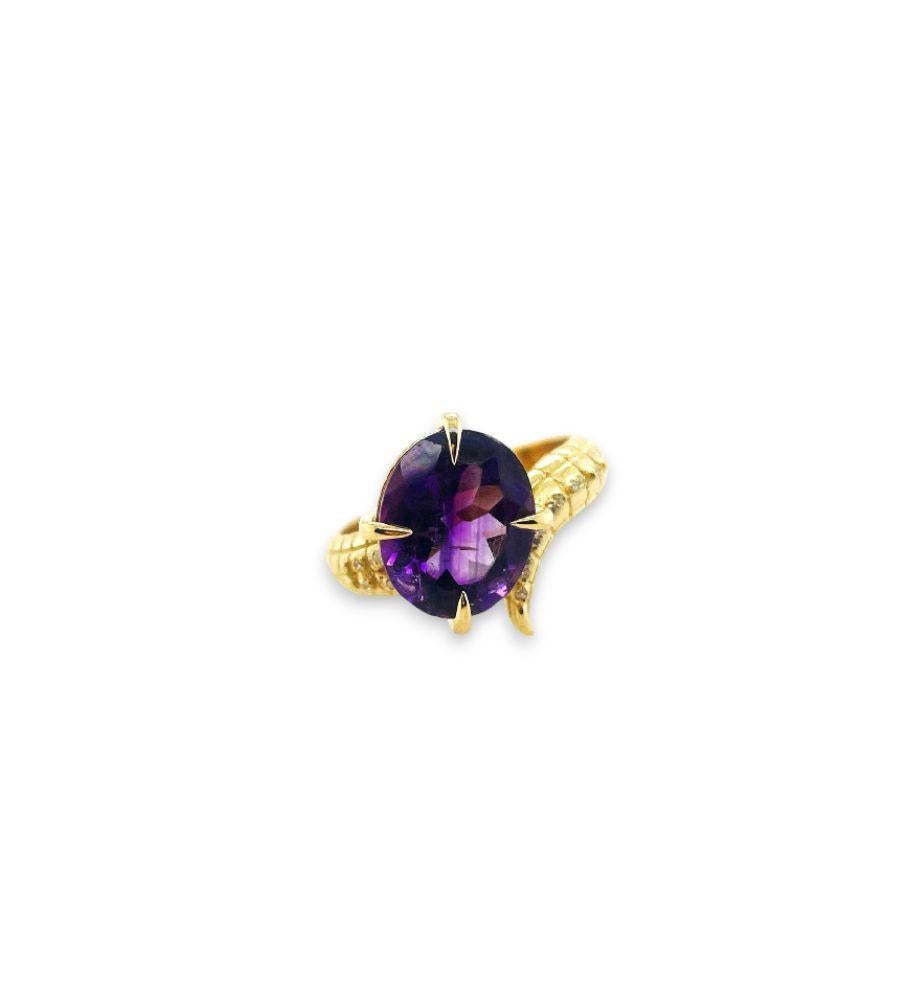 En vente :  Bague à queue de croco avec améthyste de 5 carats de taille ovale et pointes de diamant 2