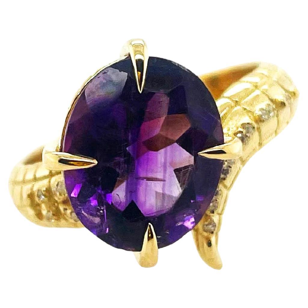 For Sale:  Croc Dragon Tail Ring with 5ct Oval Cut Amethyst with diamond spikes