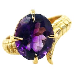 Antique Croc Dragon Tail Ring with 5ct Oval Cut Amethyst with diamond spikes 