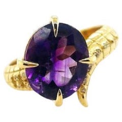 Bague à queue de croco avec améthyste de 5 carats de taille ovale et pointes de diamant