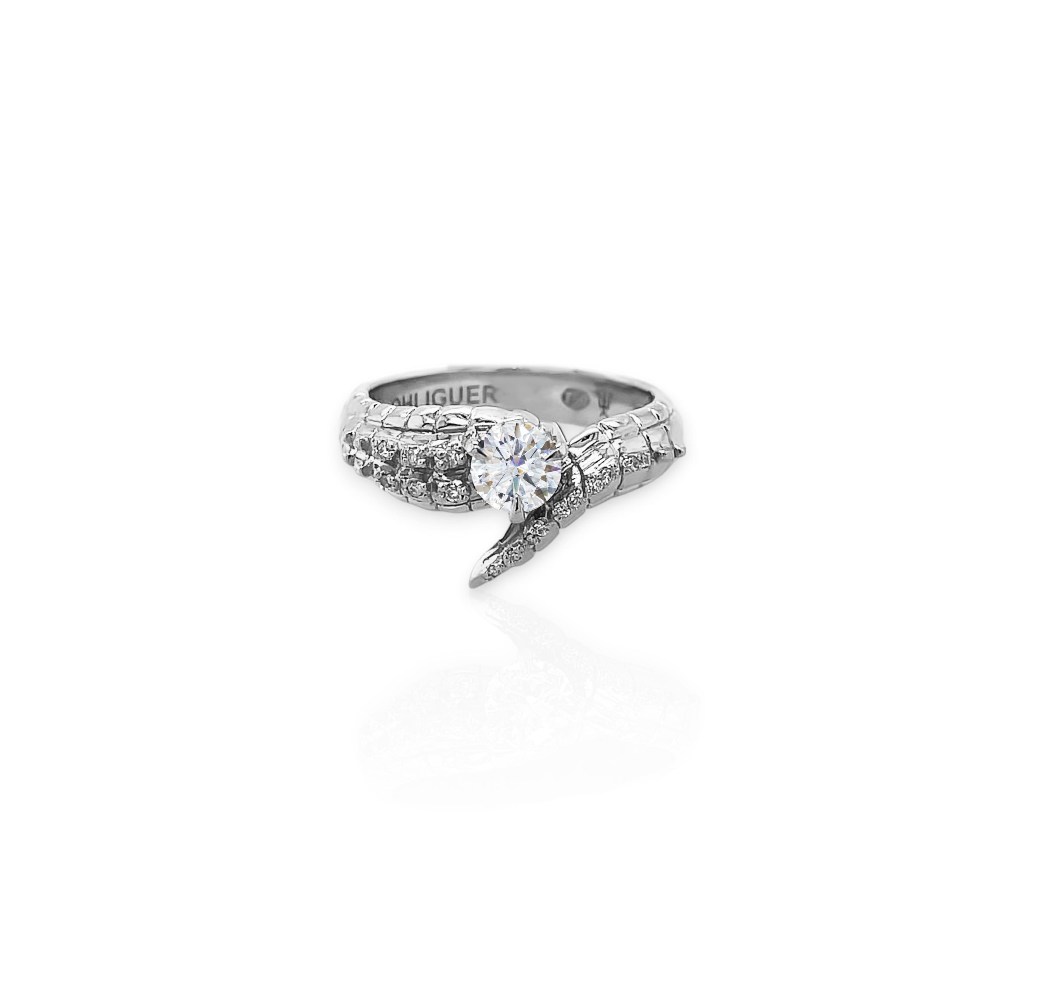 For Sale:  Croc Tail Ring with Round Brilliant Cut Diamond in 18ct White Gold 4