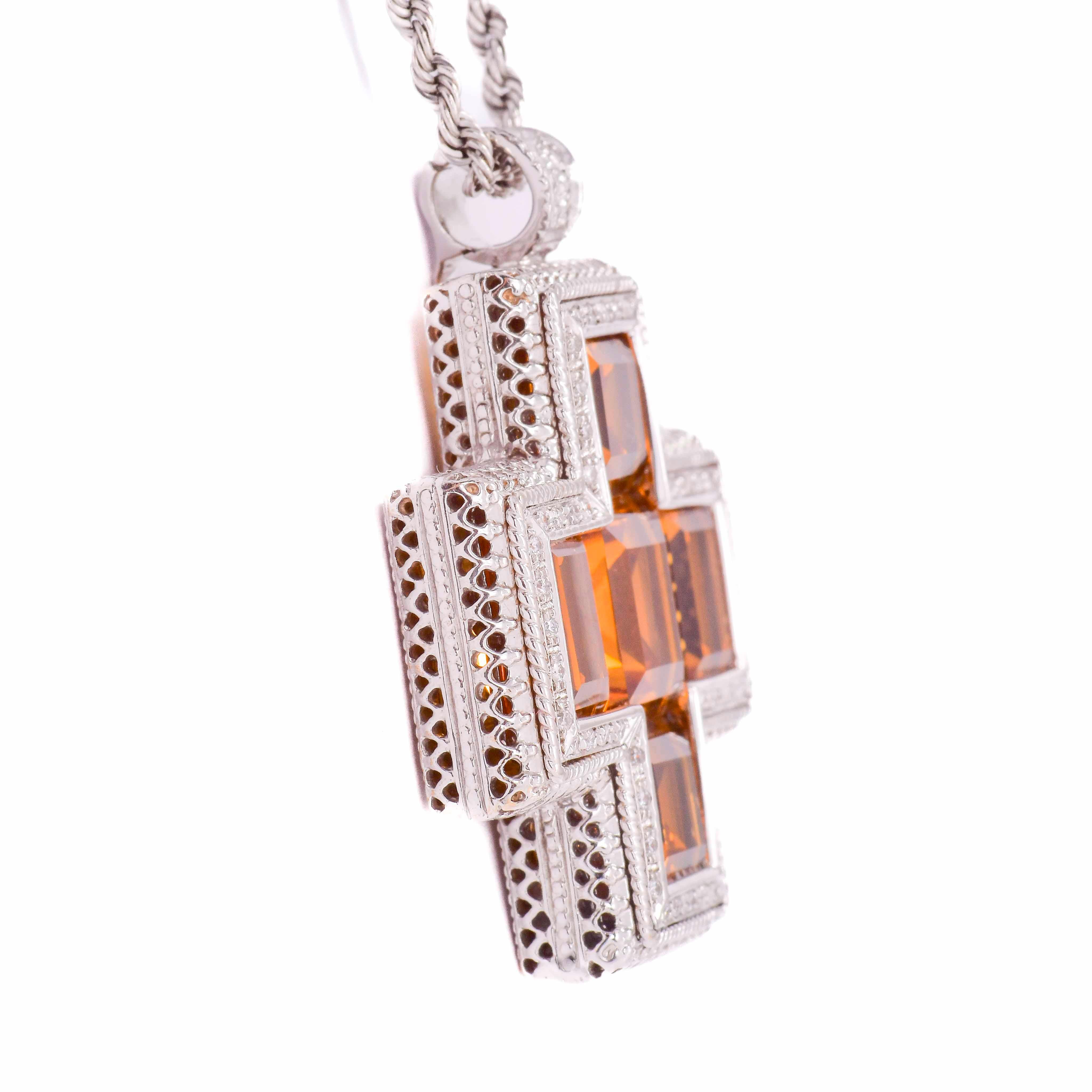 Women's or Men's Croce in oro bianco con Diamanti Quarzo Citrino For Sale