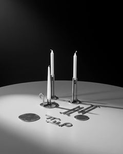 Portavelas de acero inoxidable Crocera Diseño Enrico Girotti, Fabricado por Lapiega