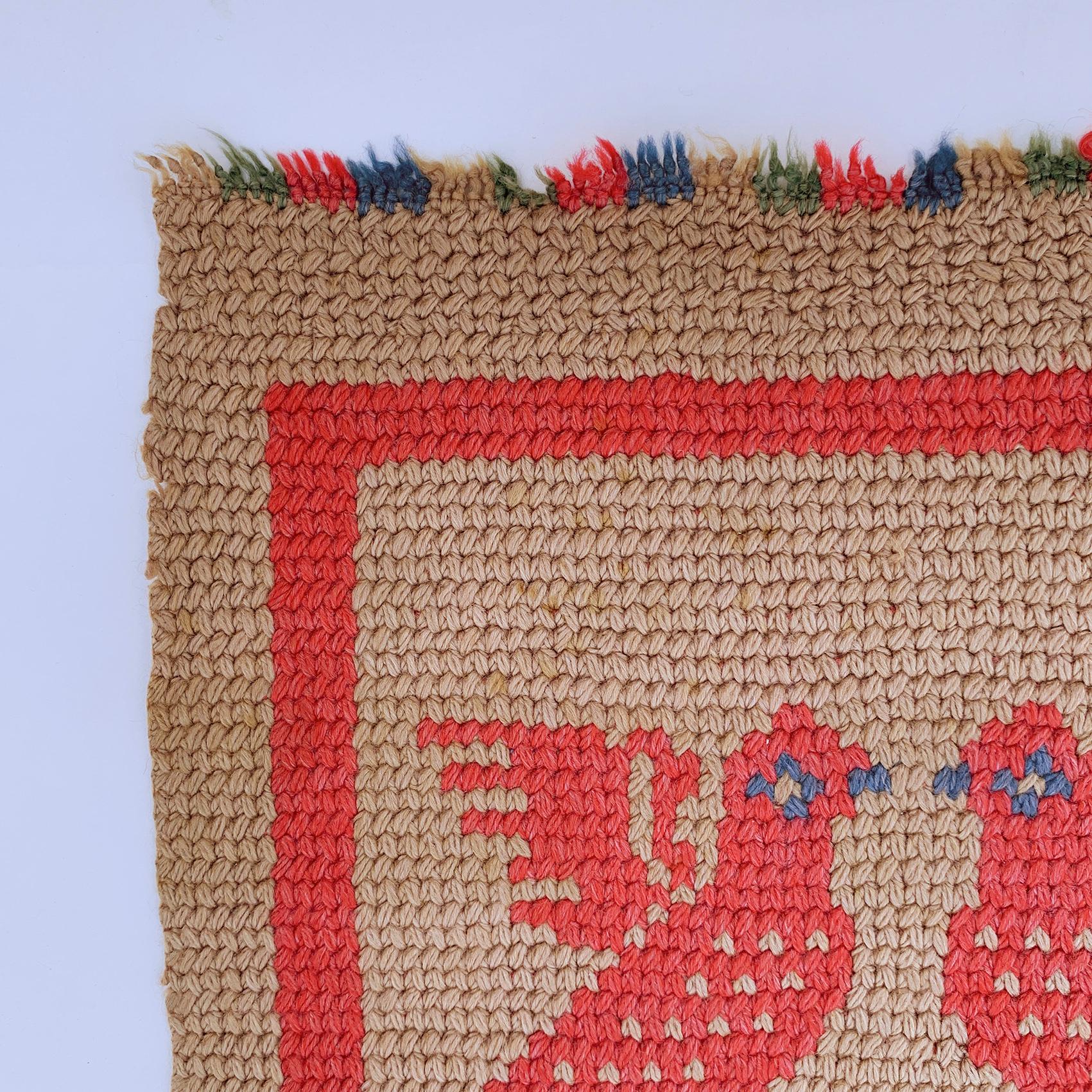 Crochet Birds Runner Small Rug 1920s Vintage Wool Christmas Wall Hanging Floor 3