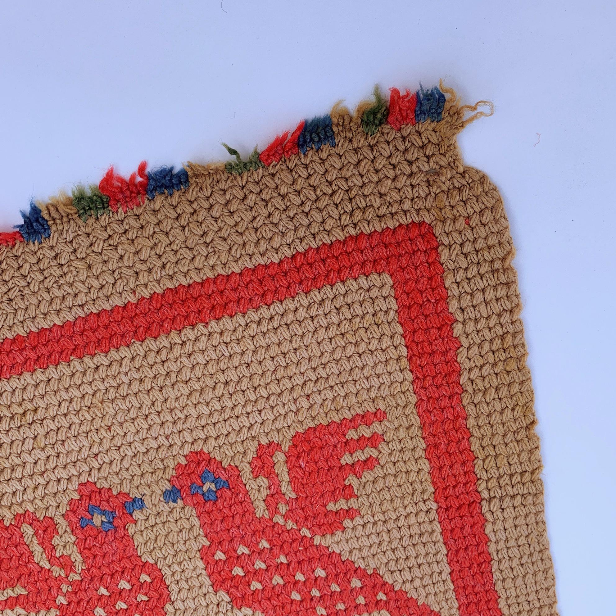 Crochet Birds Runner Small Rug 1920s Vintage Wool Christmas Wall Hanging Floor 2