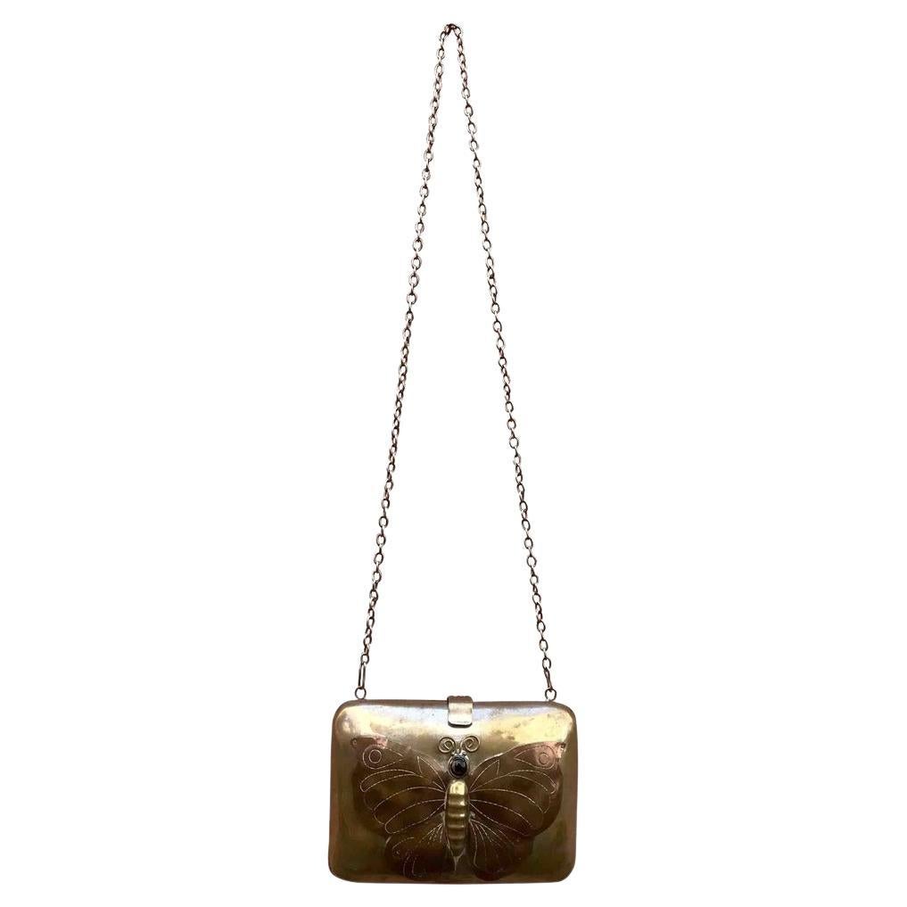 Crochet Crossbody Brass-Colored Metal Bag For Sale at 1stDibs