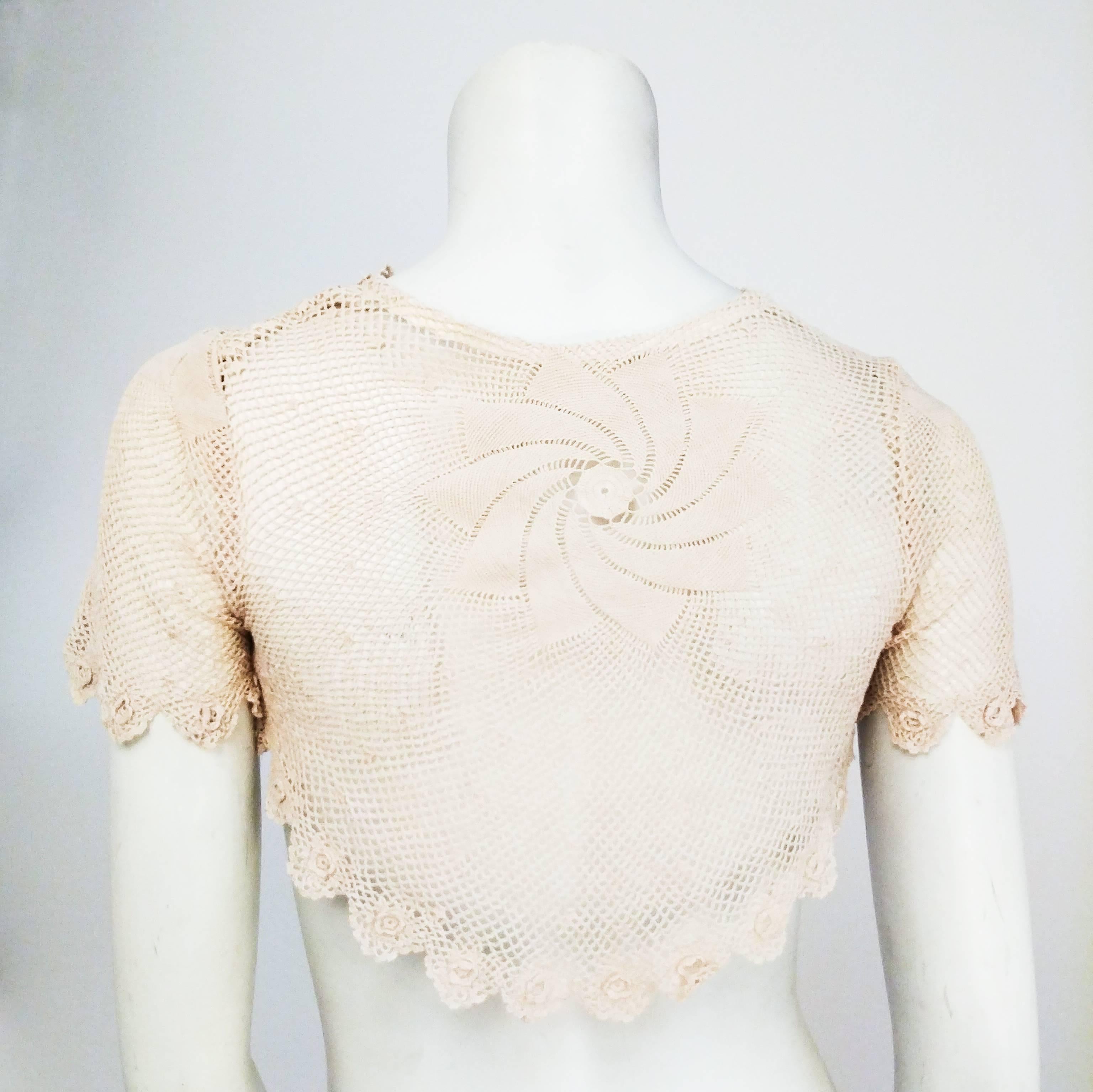 1930s Crochet Lace Bolero. Fits over shoulders, spiral detail at back. 