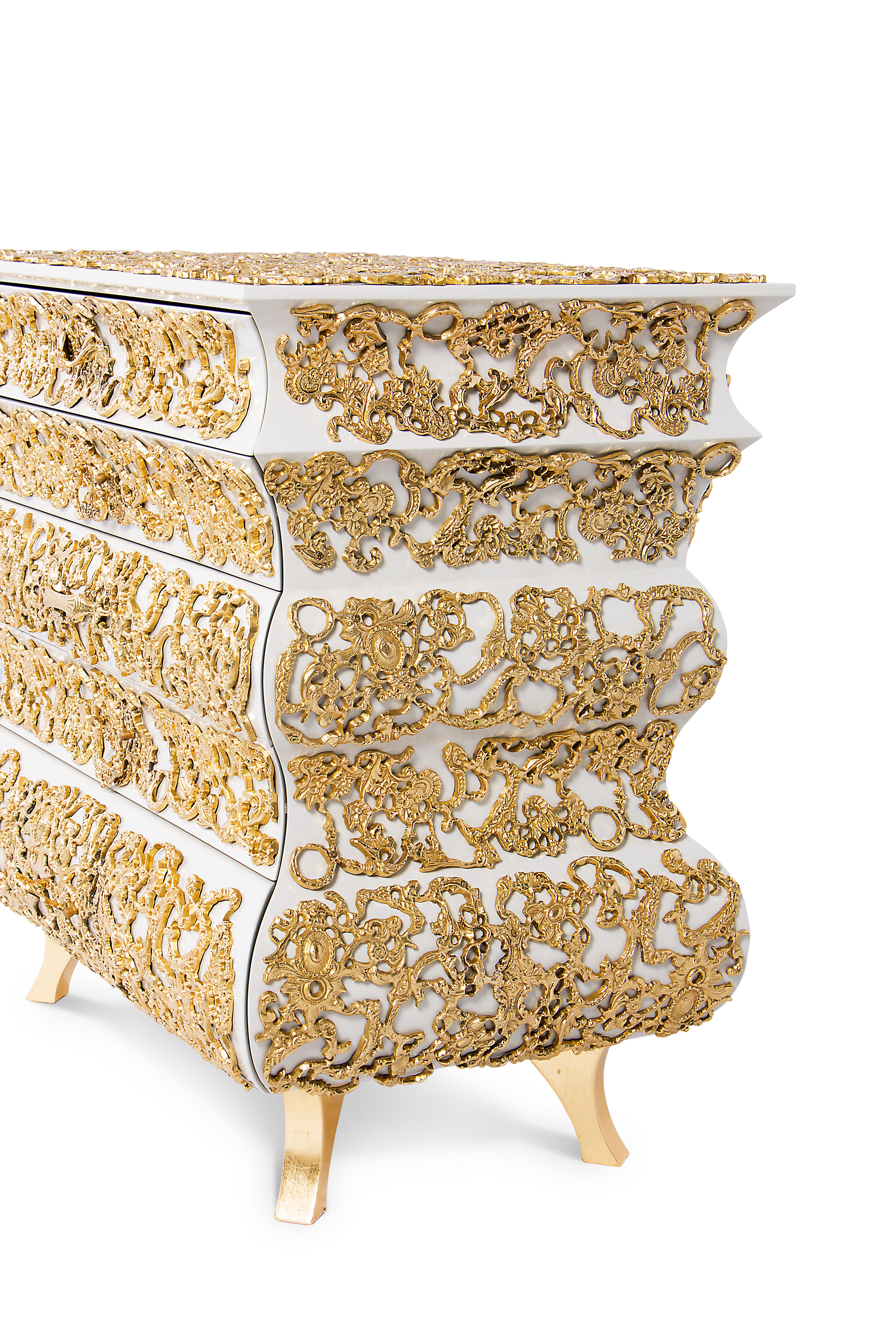 Contemporary Crochet Nightstand with Brass and Gold Leaf Detail For Sale