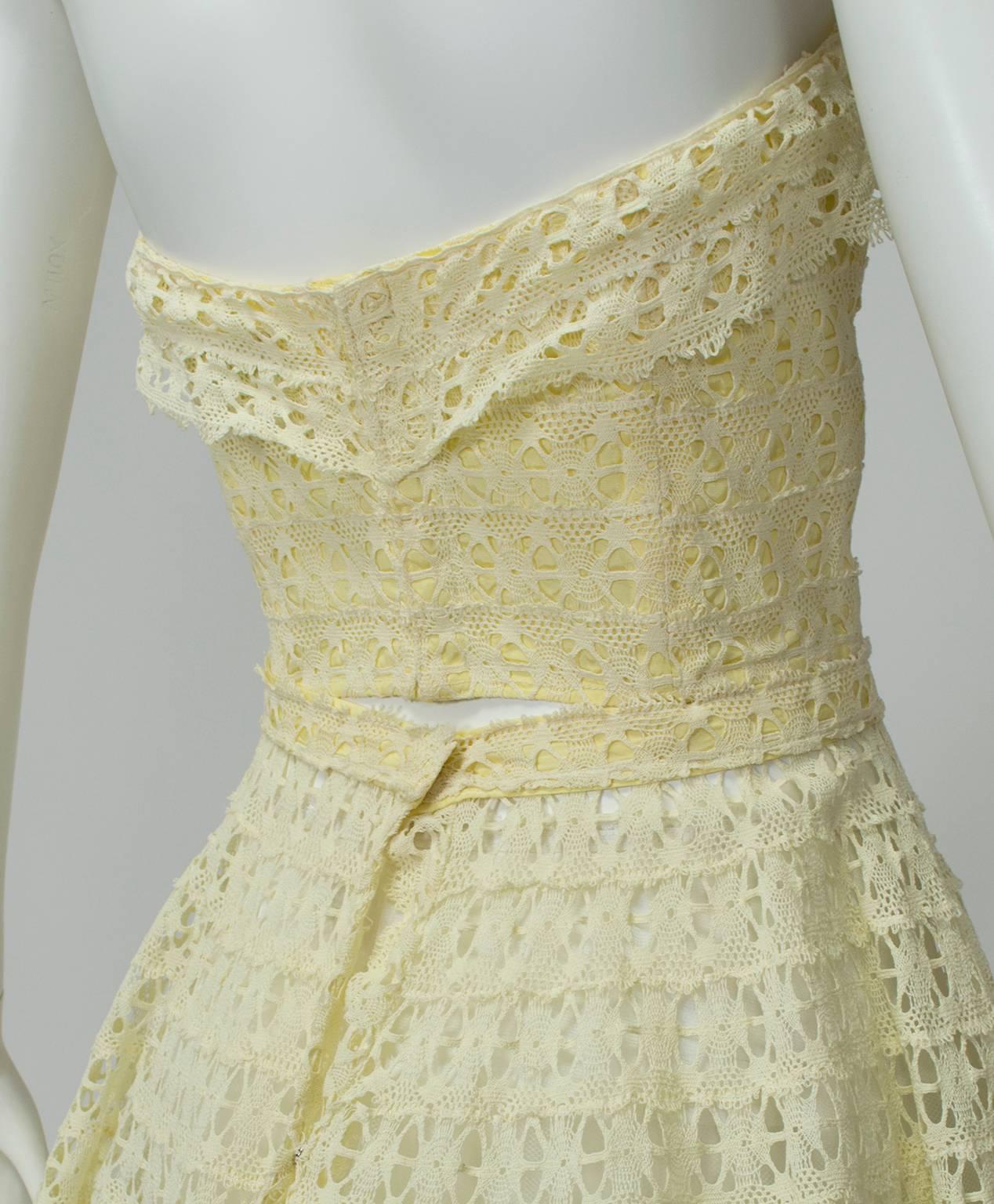 Yellow Crochet Sun Suit with Strapless Bustier and Circle Skirt - Med ...