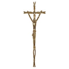 Crucifijo de Jesús hecho a mano en bronce dorado Italia