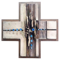 Vintage Metal and enamel crucifix, signed DEL CAMPO. Turin, 1960s