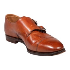 Crockett & Jones Brown Leather Buckle Ruby Loafers Size UK 6.5