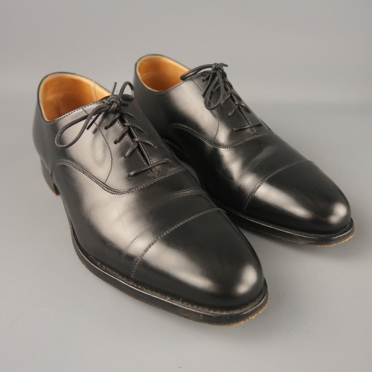 CROCKETT and JONES Size 8 Black Solid Leather Cap Toe Lace Up at 1stdibs