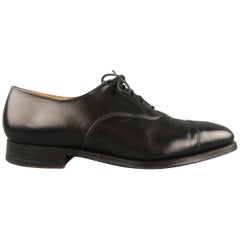 CROCKETT & JONES Size 8 Black Solid Leather Cap Toe Lace Up
