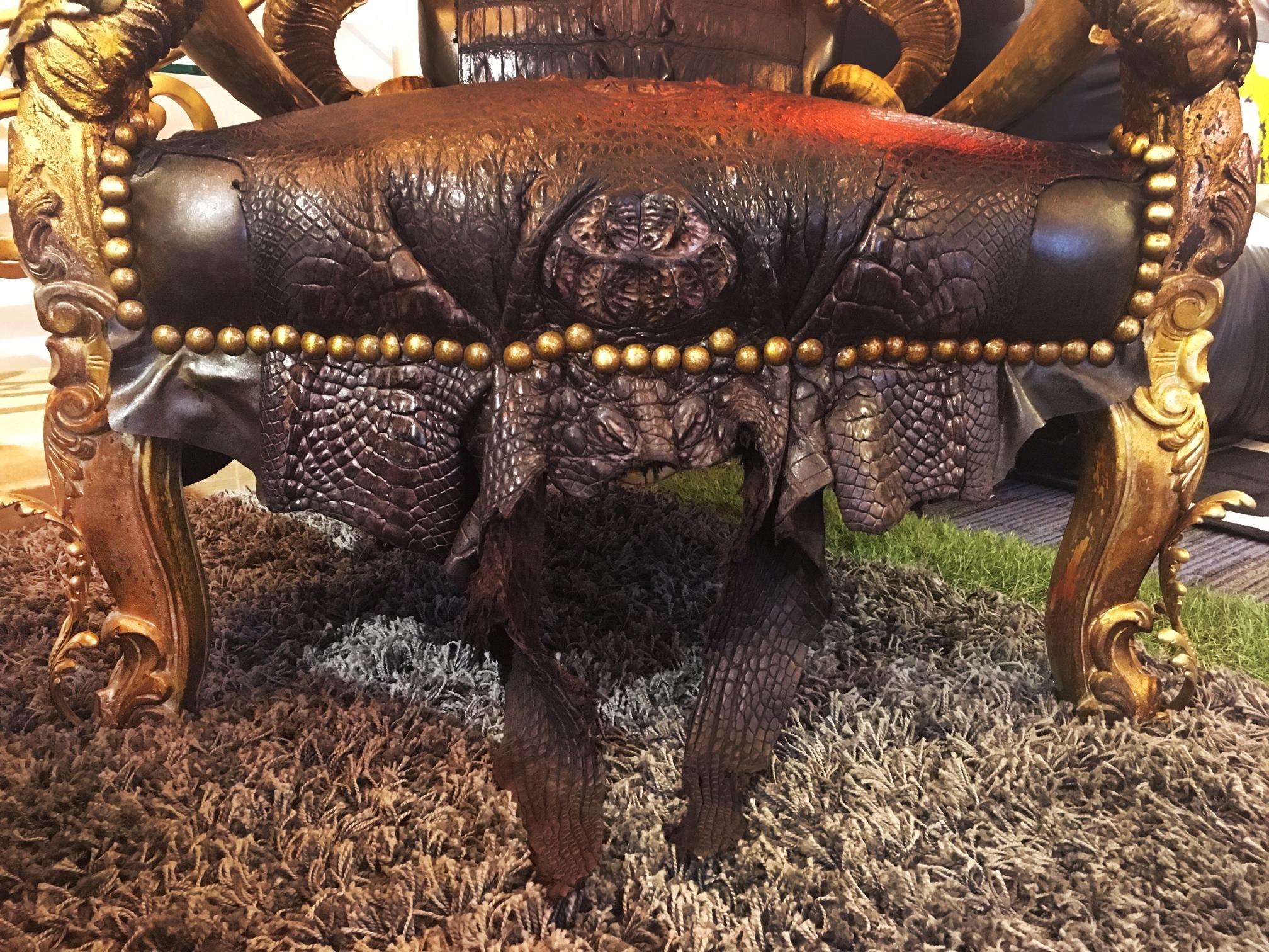 French Croco Black and Bronze Armchair For Sale