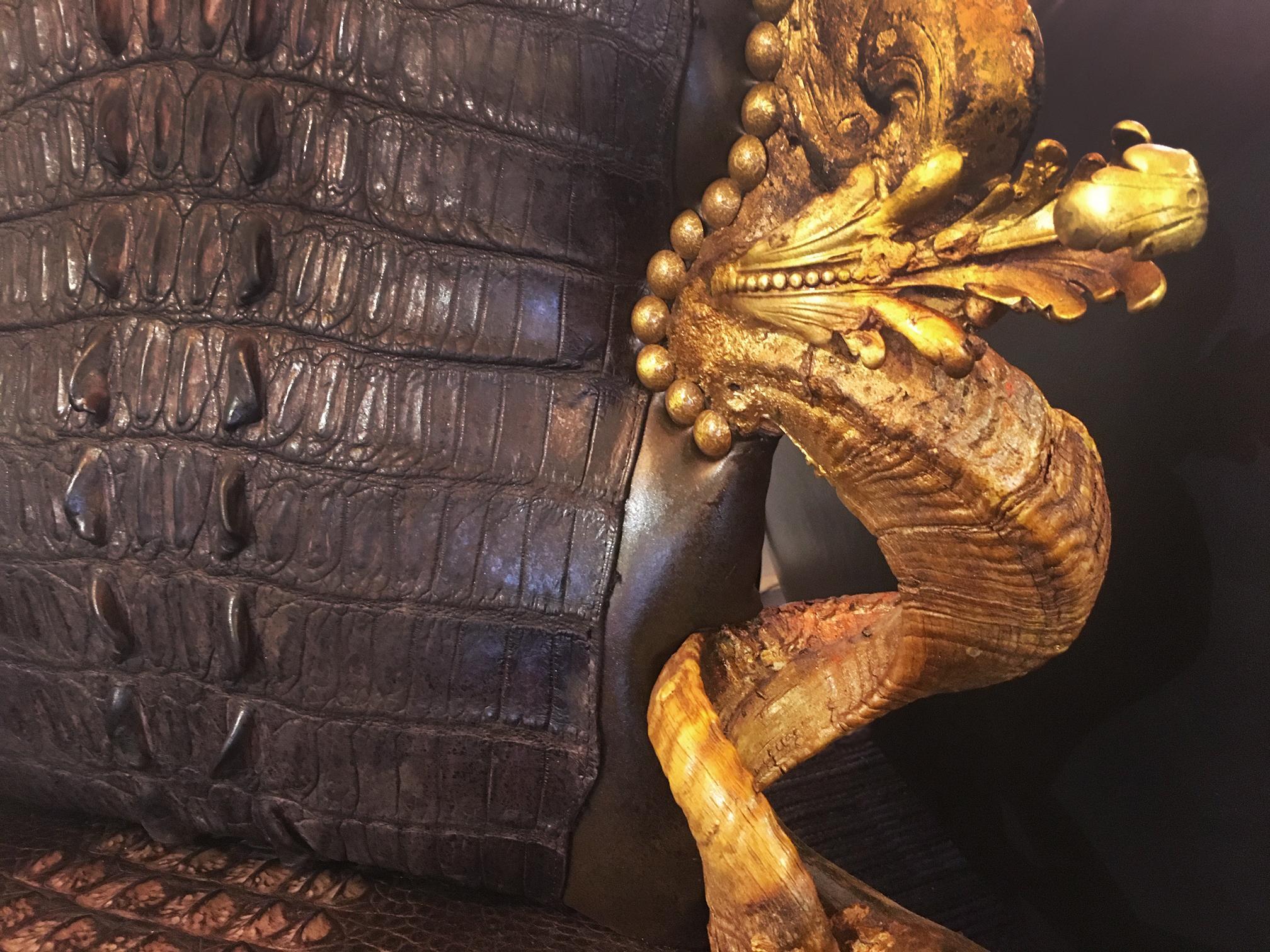 Blackened Croco Black and Bronze Armchair For Sale
