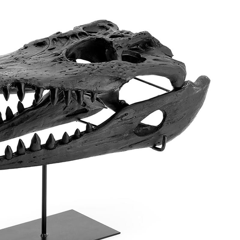 Blackened Croco Skull Sculpture in Black Finish