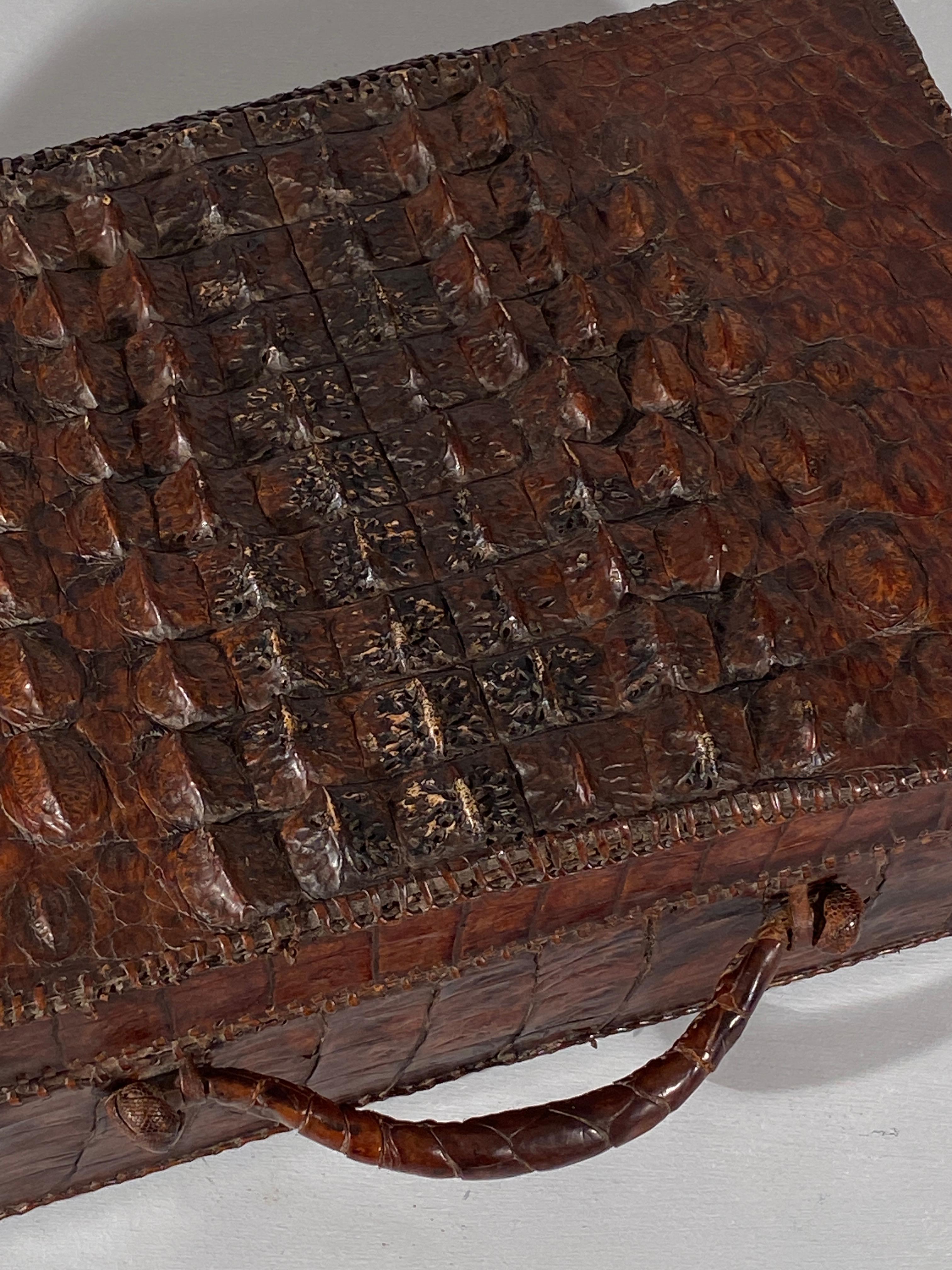 British Crocodile Alligator Leather Hornback Suitcase Storage Case For Sale