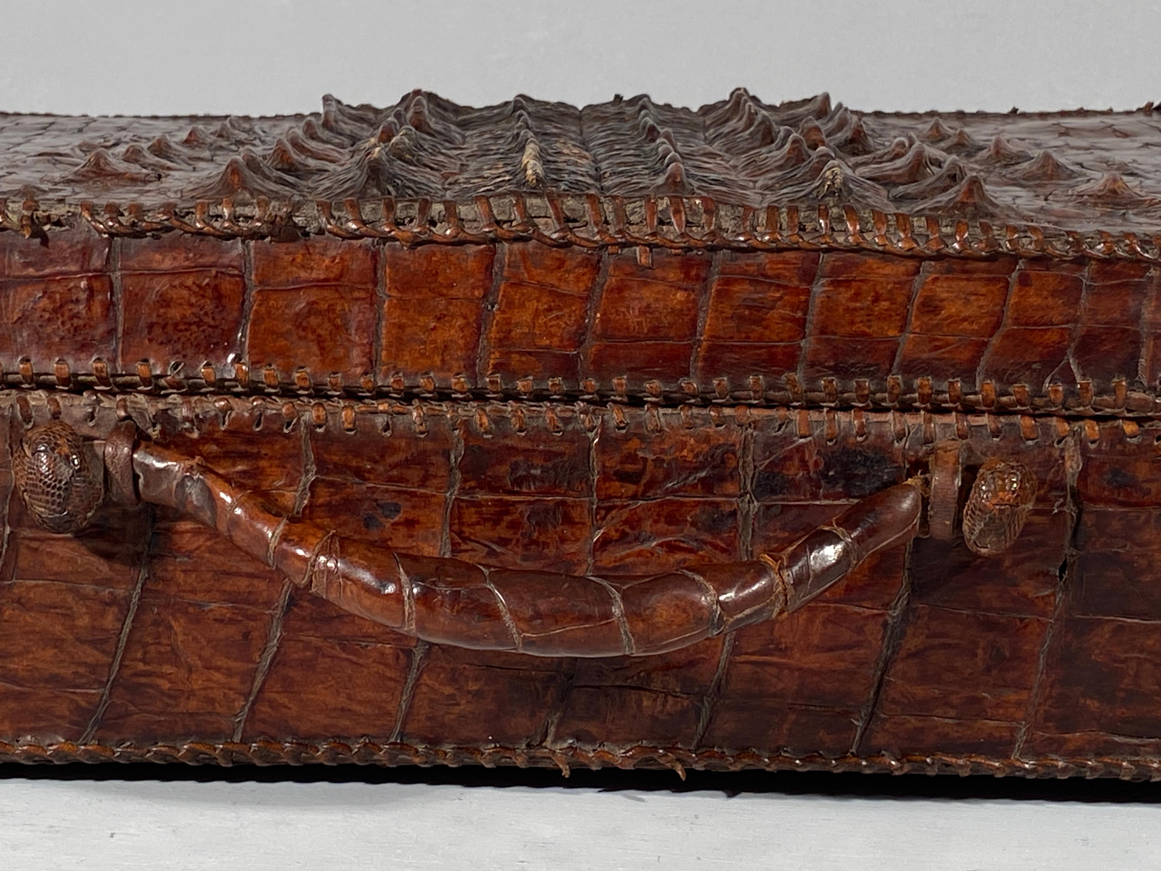 Hand-Crafted Crocodile Alligator Leather Hornback Suitcase Storage Case For Sale