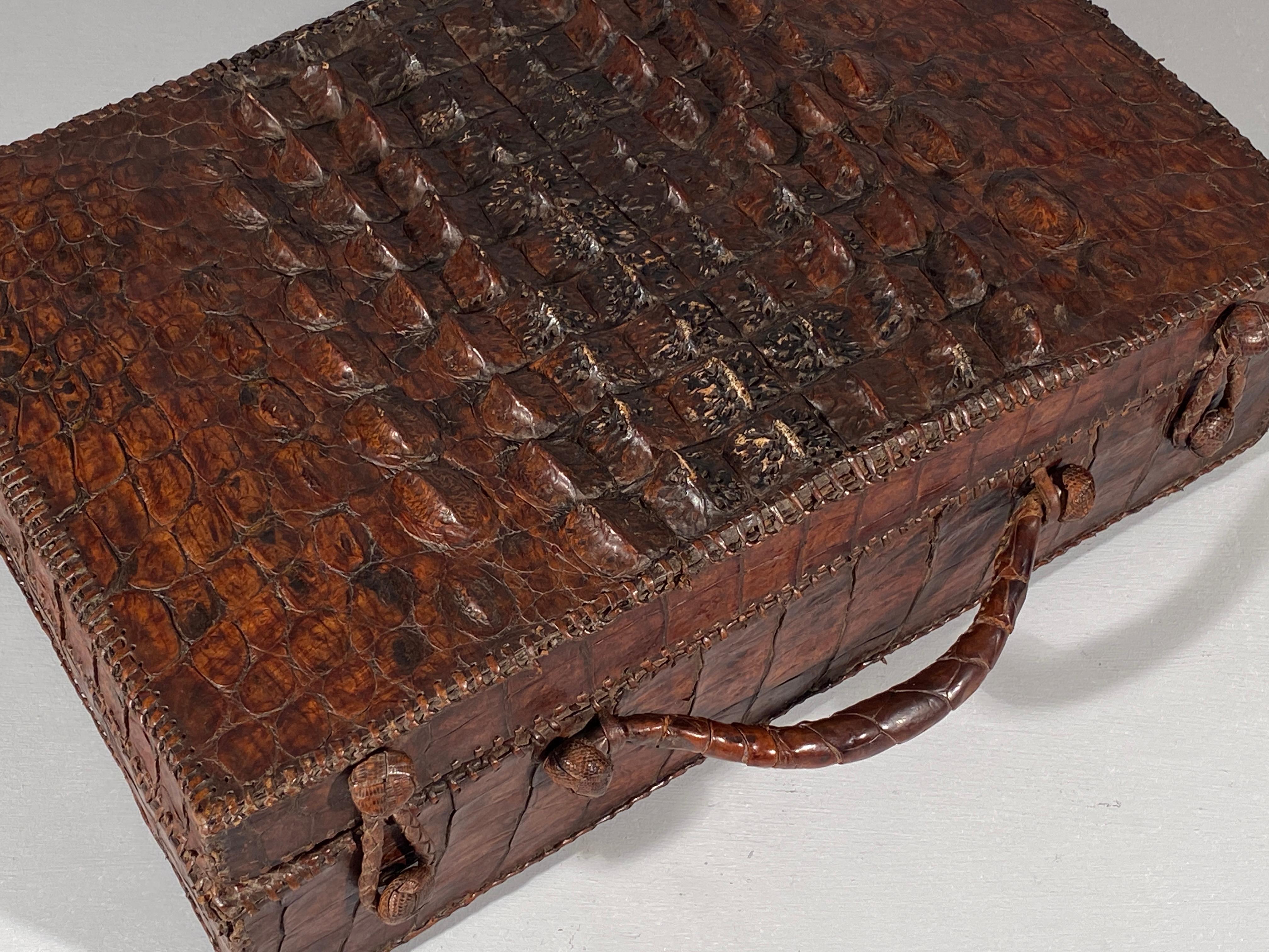 20th Century Crocodile Alligator Leather Hornback Suitcase Storage Case For Sale