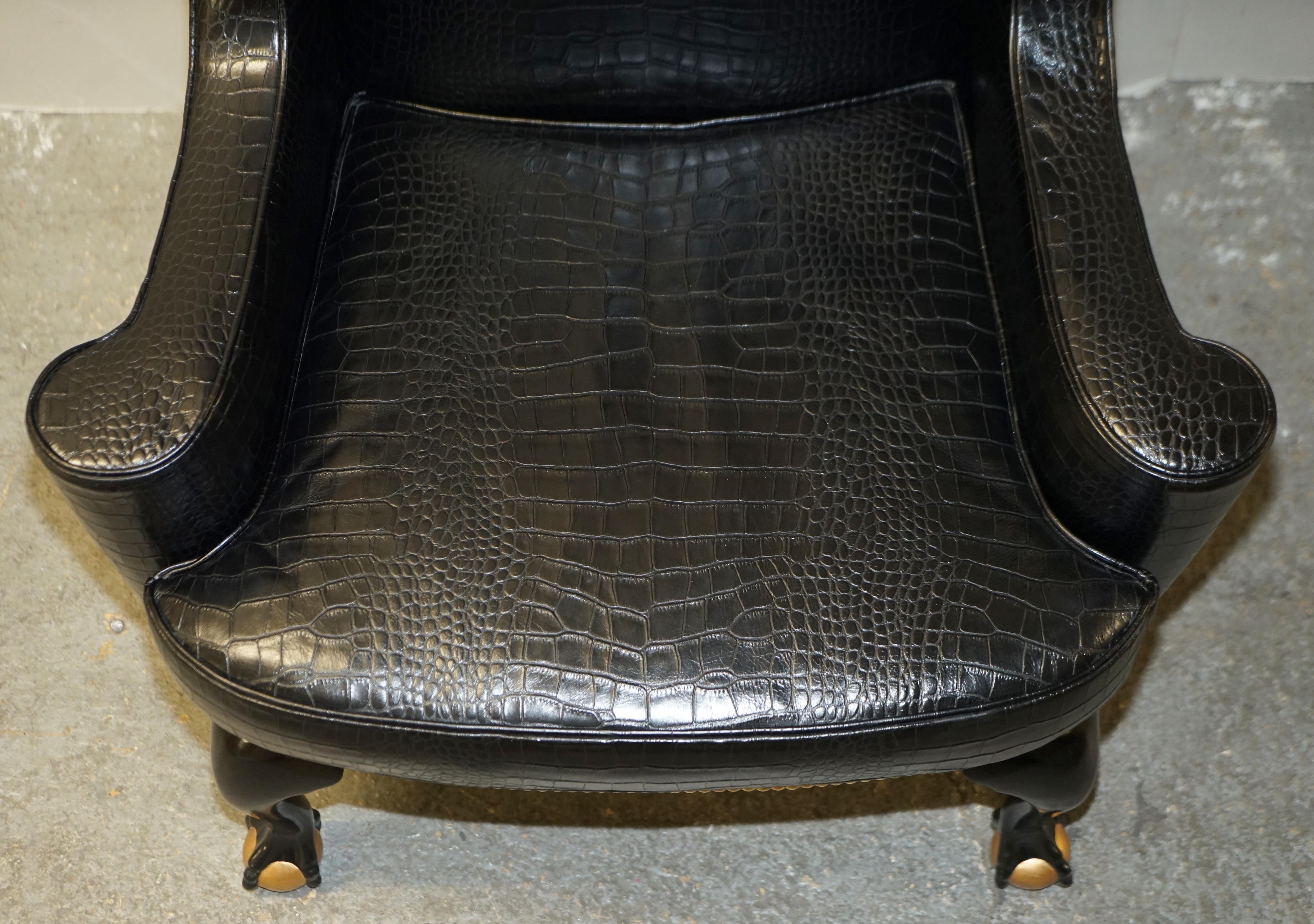 Crocodile Alligator Leather Wingback Armchair Claw & Ball Legs / Feet 1