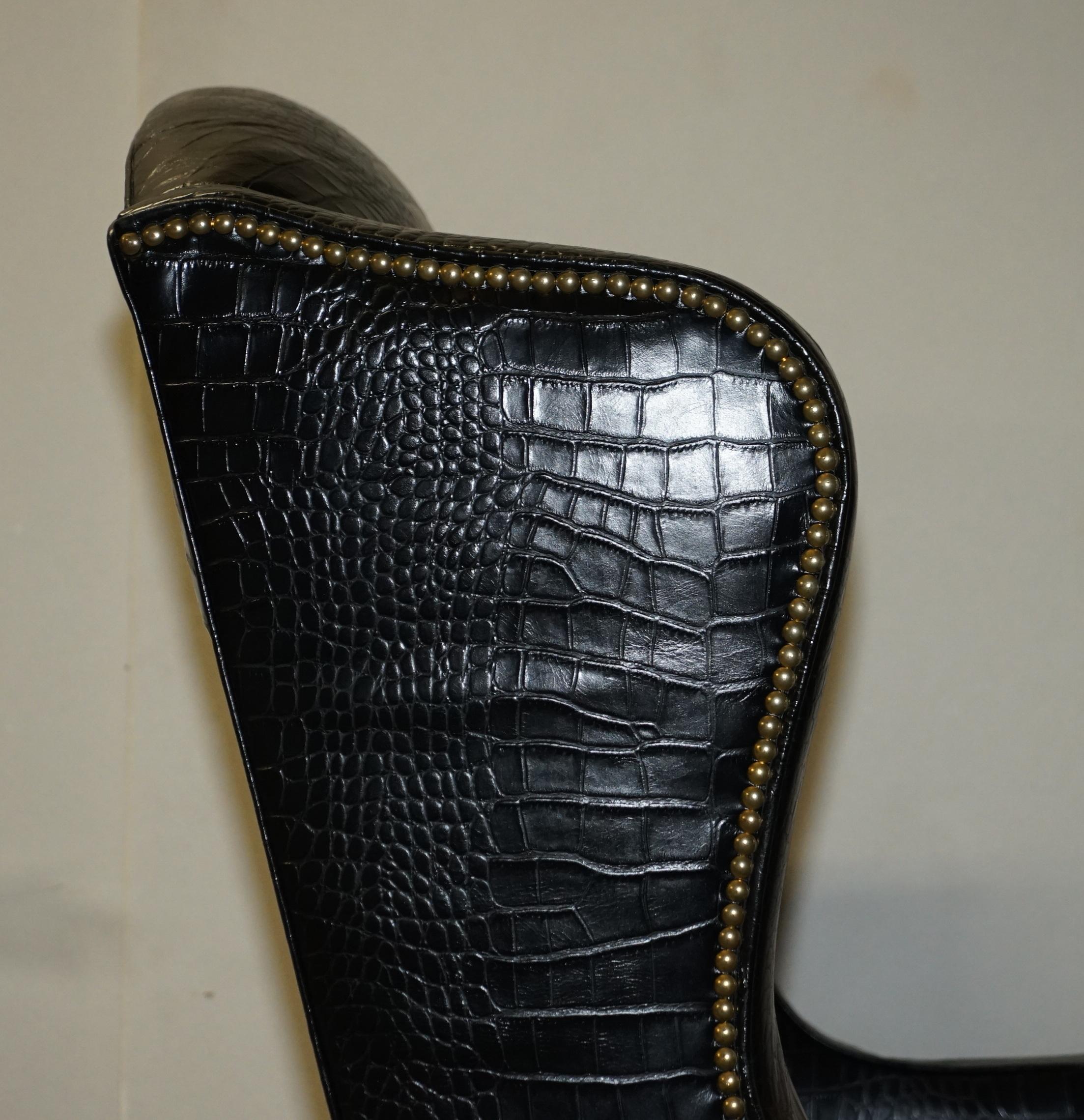 Crocodile Alligator Leather Wingback Armchair Claw & Ball Legs / Feet 6