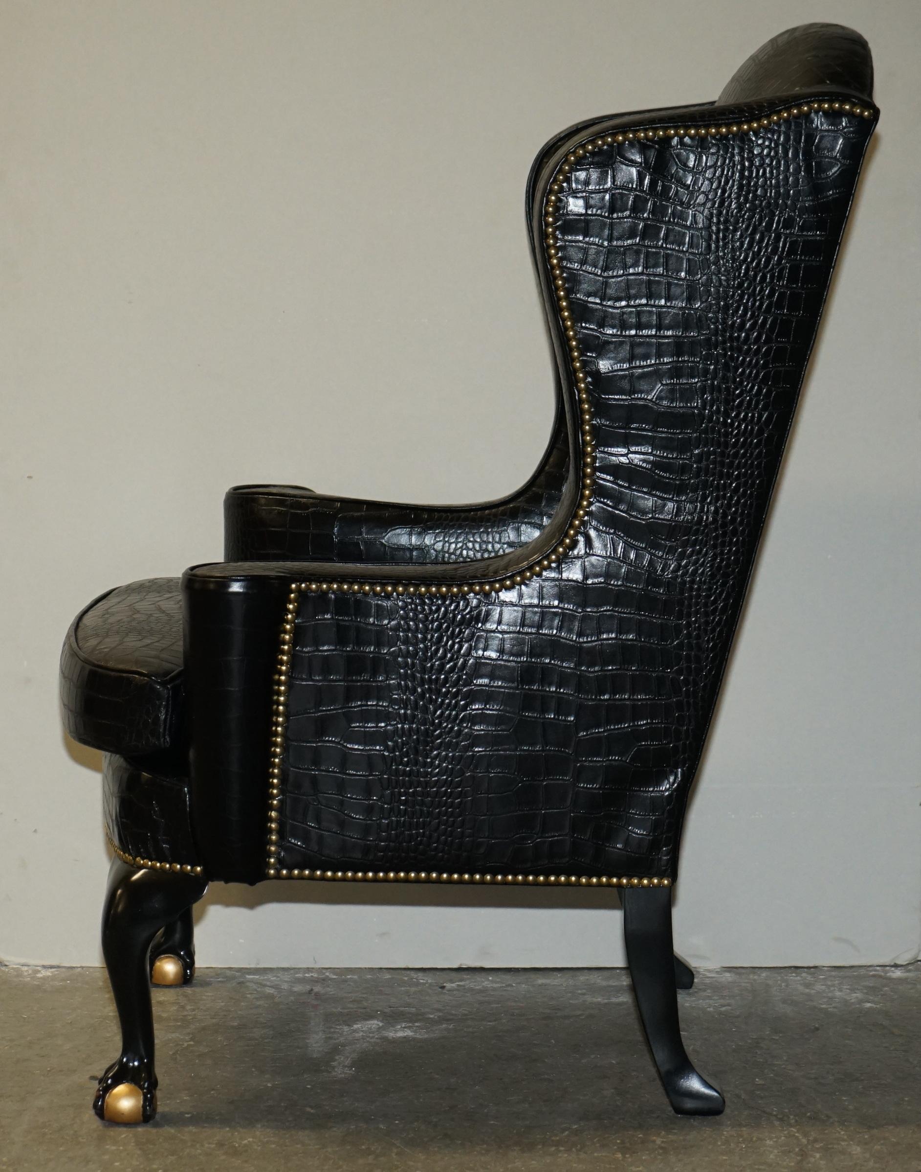 Crocodile Alligator Leather Wingback Armchair Claw & Ball Legs / Feet 9