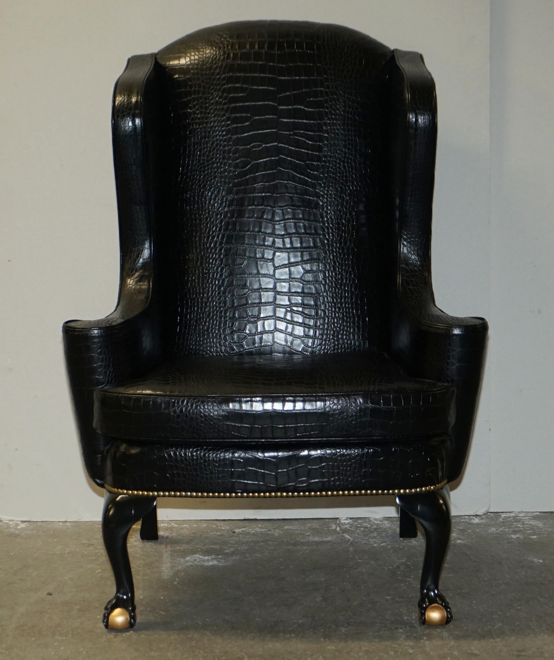 We are delighted to offer for sale this lovely Greengate Berwick Crocodile / Alligator leather wingback armchair with claw & ball cabriolet legs

A beautiful armchair, custom made for a no expense spared house fitting, this is the only one in the