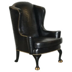 Crocodile Alligator Leather Wingback Armchair Claw & Ball Legs / Feet