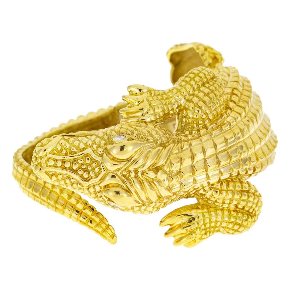 KIESELSTEIN CORD Gold Large Alligator Bangle Bracelet at 1stdibs