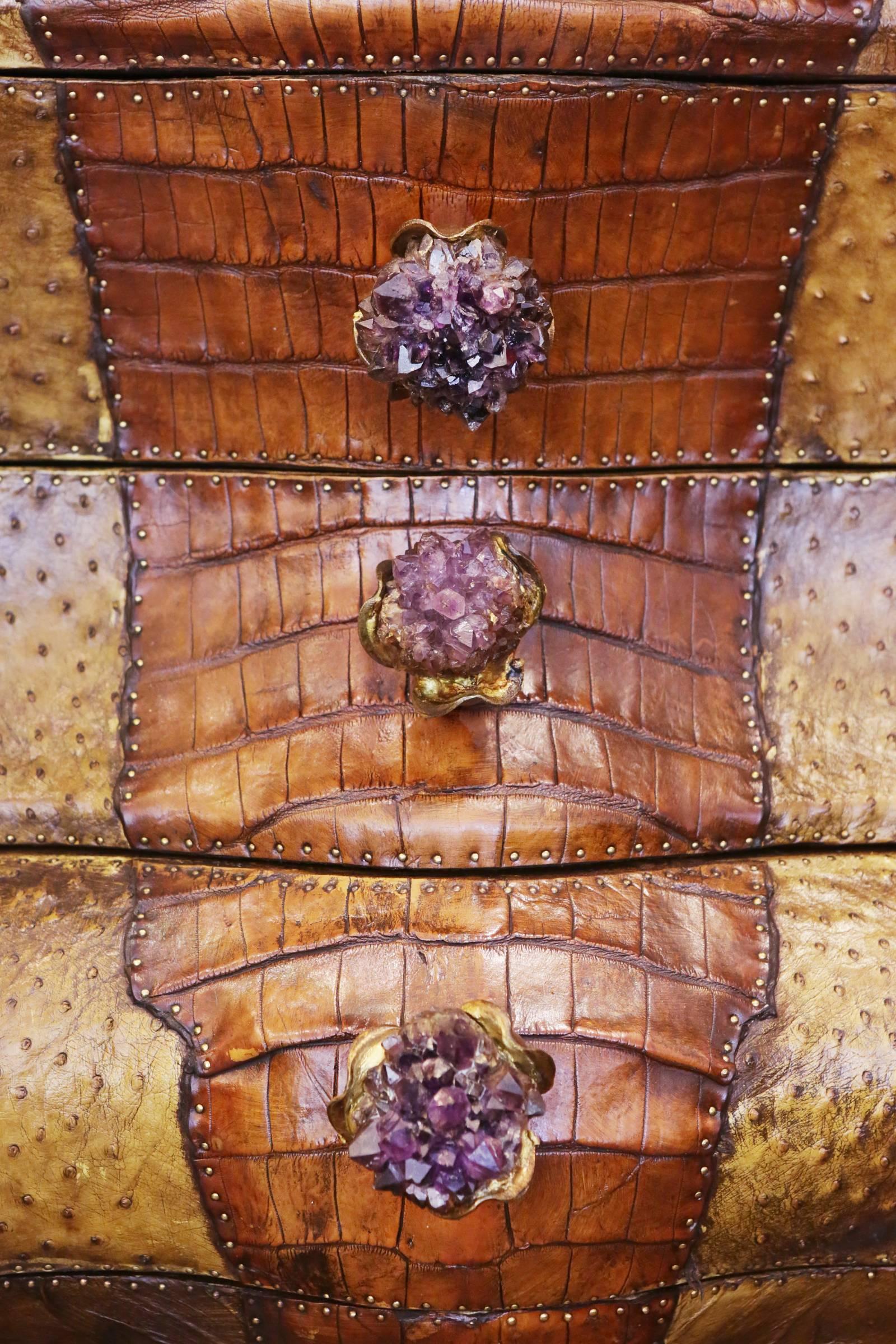 Contemporary Crocodile and Amethyst Chest of Drawers For Sale