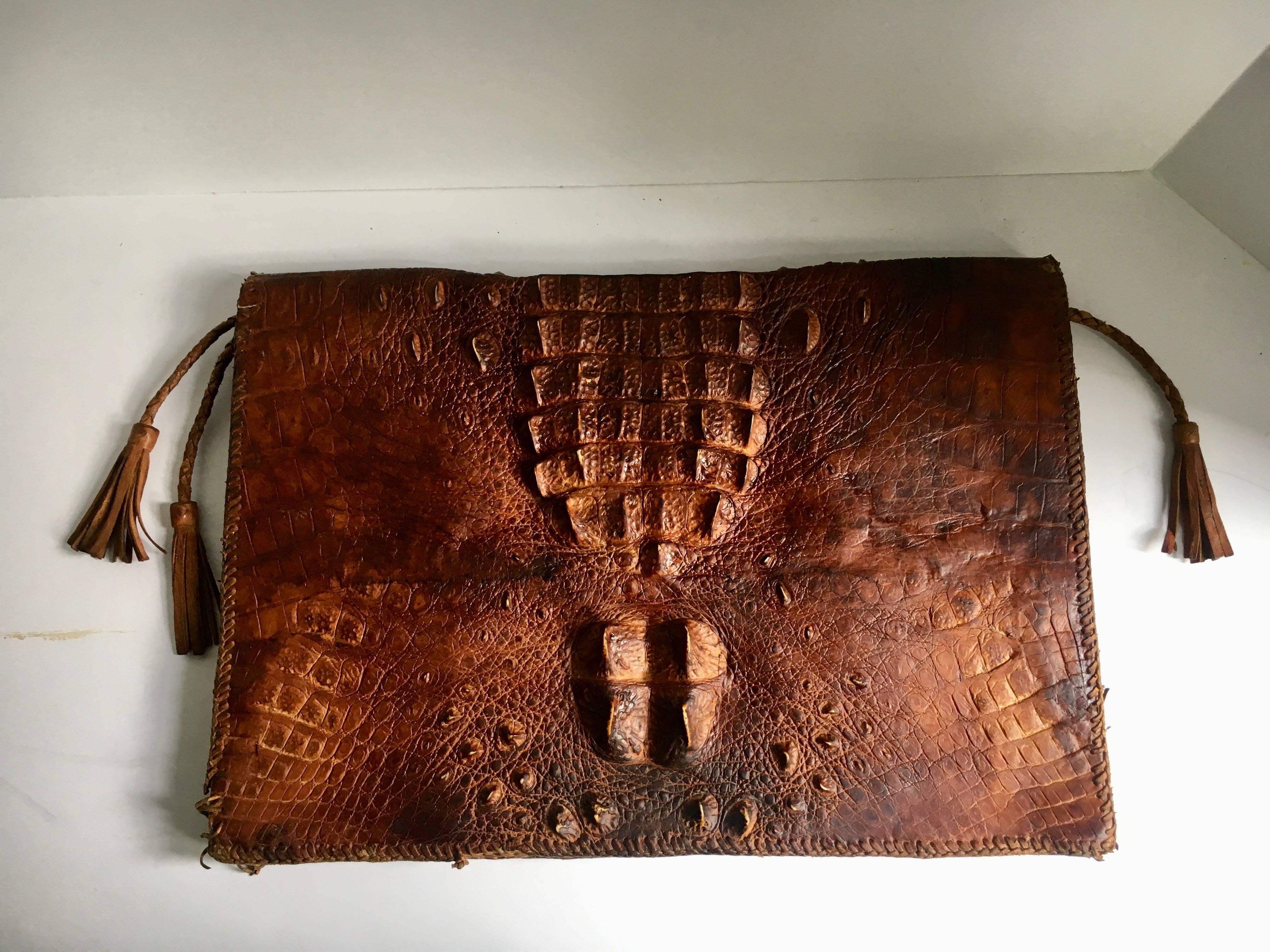 Crocodile attache portfolio with inside zipper pocket - A fabulous vintage crocodile portfolio / attache from Mexico - great for carrying everything from important papers to sketches and daily information. A very handsome piece for any business man