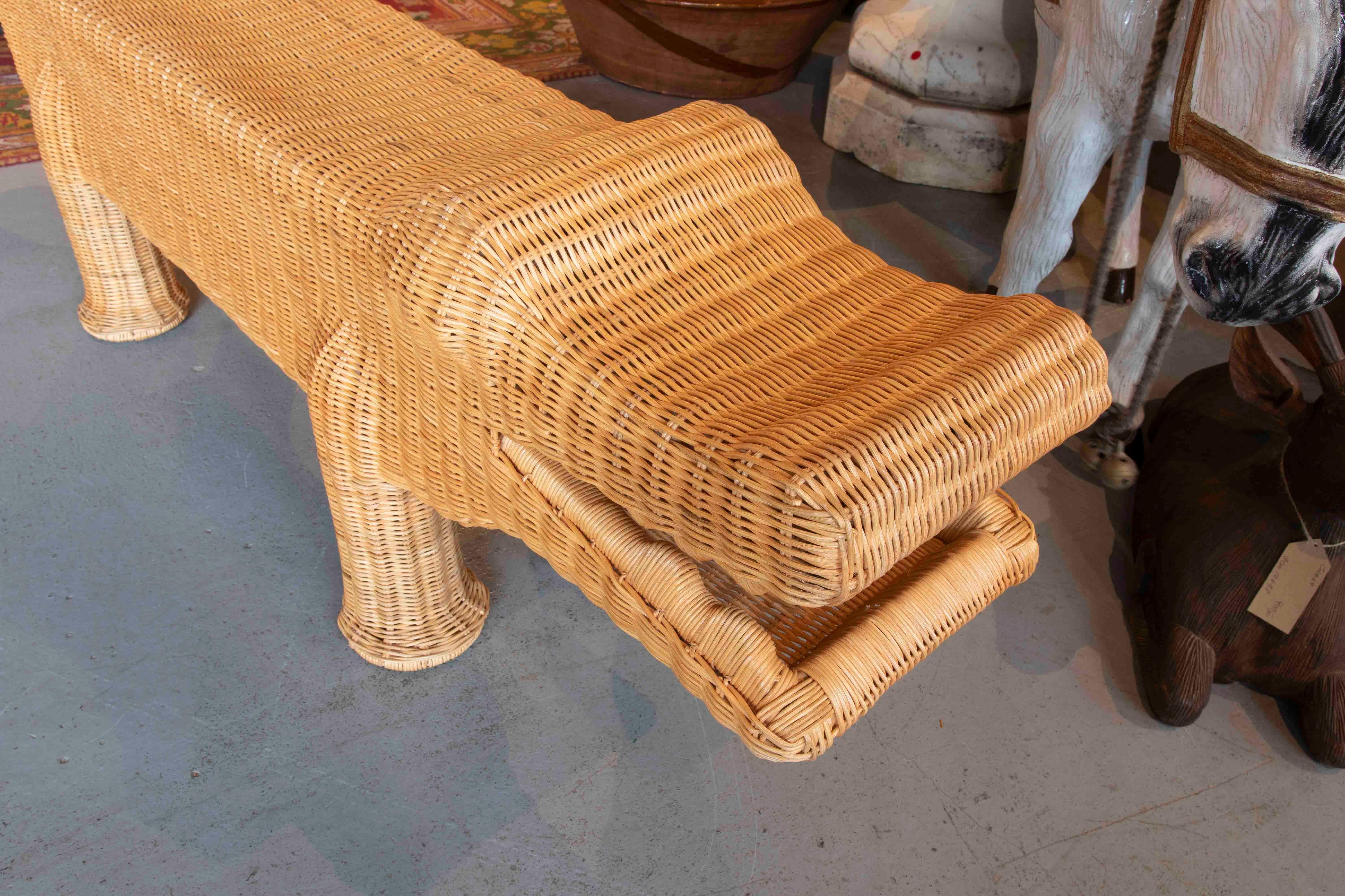Contemporary Crocodile Bench Made of Wicker with Iron Structure in Brown Tone