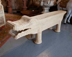 Crocodile Bench Made of Wicker with Iron Structure in Natural Tone