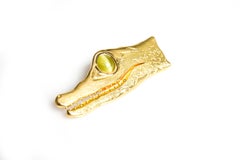 Crocodile Brooch with Chrysoberyl Cat's Eye 8.30 Carat in Yellow Gold 18 Karat