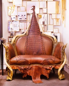 Crocodile Brown Sofa with Real Nile Crocodile Skin and Natural Horns
