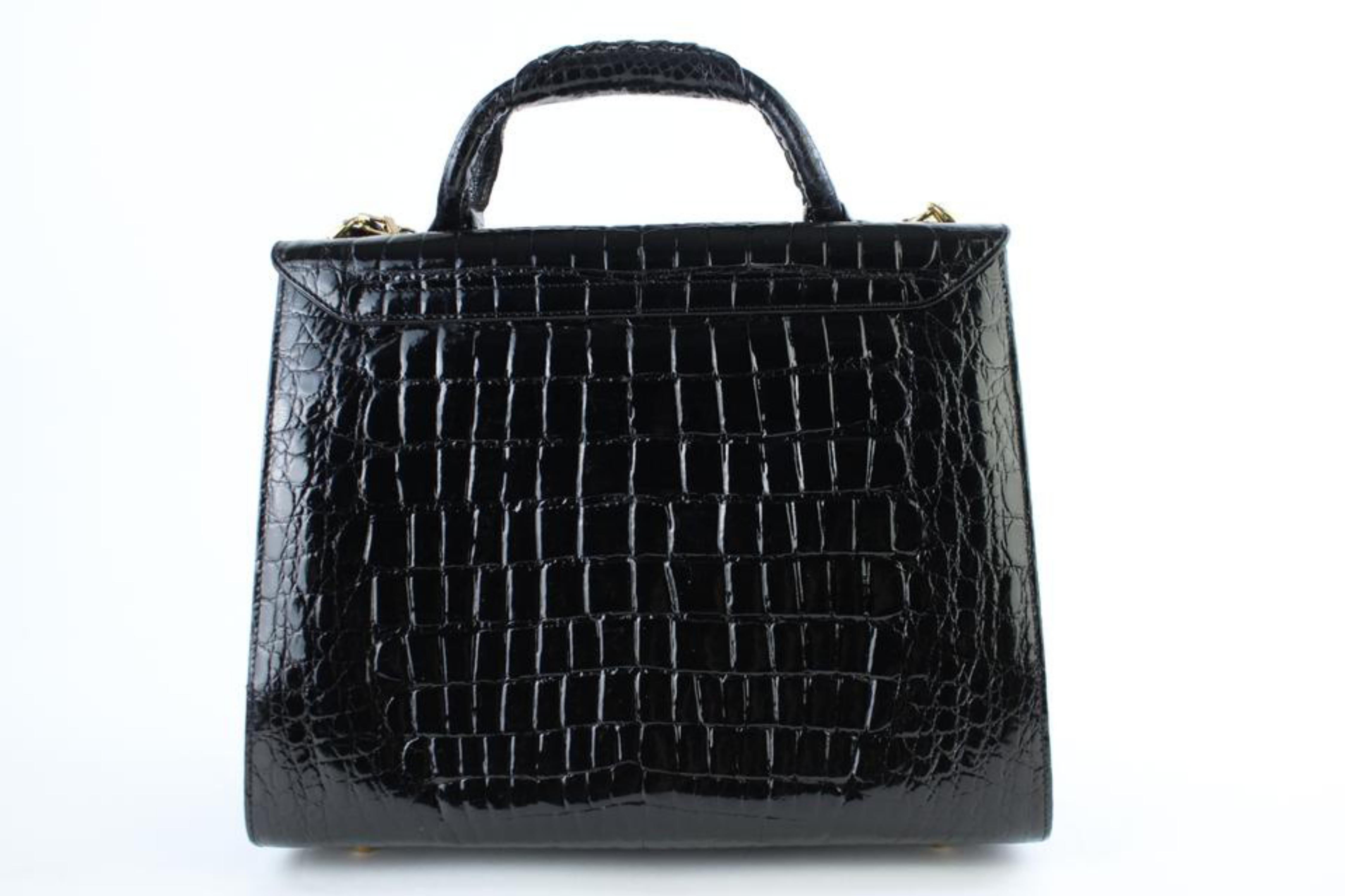 Crocodile Crossbody Kelly 12mt922 Black Leather Satchel For Sale 7