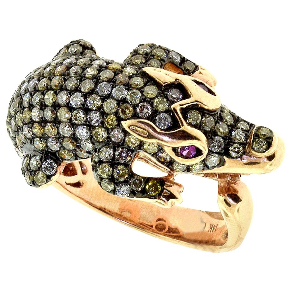 Crocodile Diamond and Ruby in Rose Gold Studded Ring