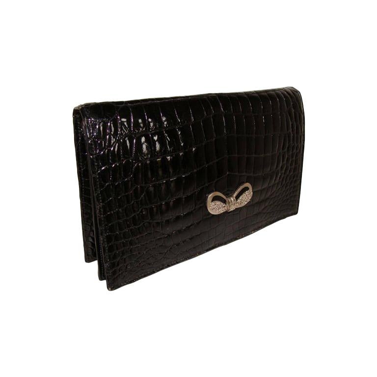 Crocodile Evening Bag Clutch by Lucille de Paris For Sale