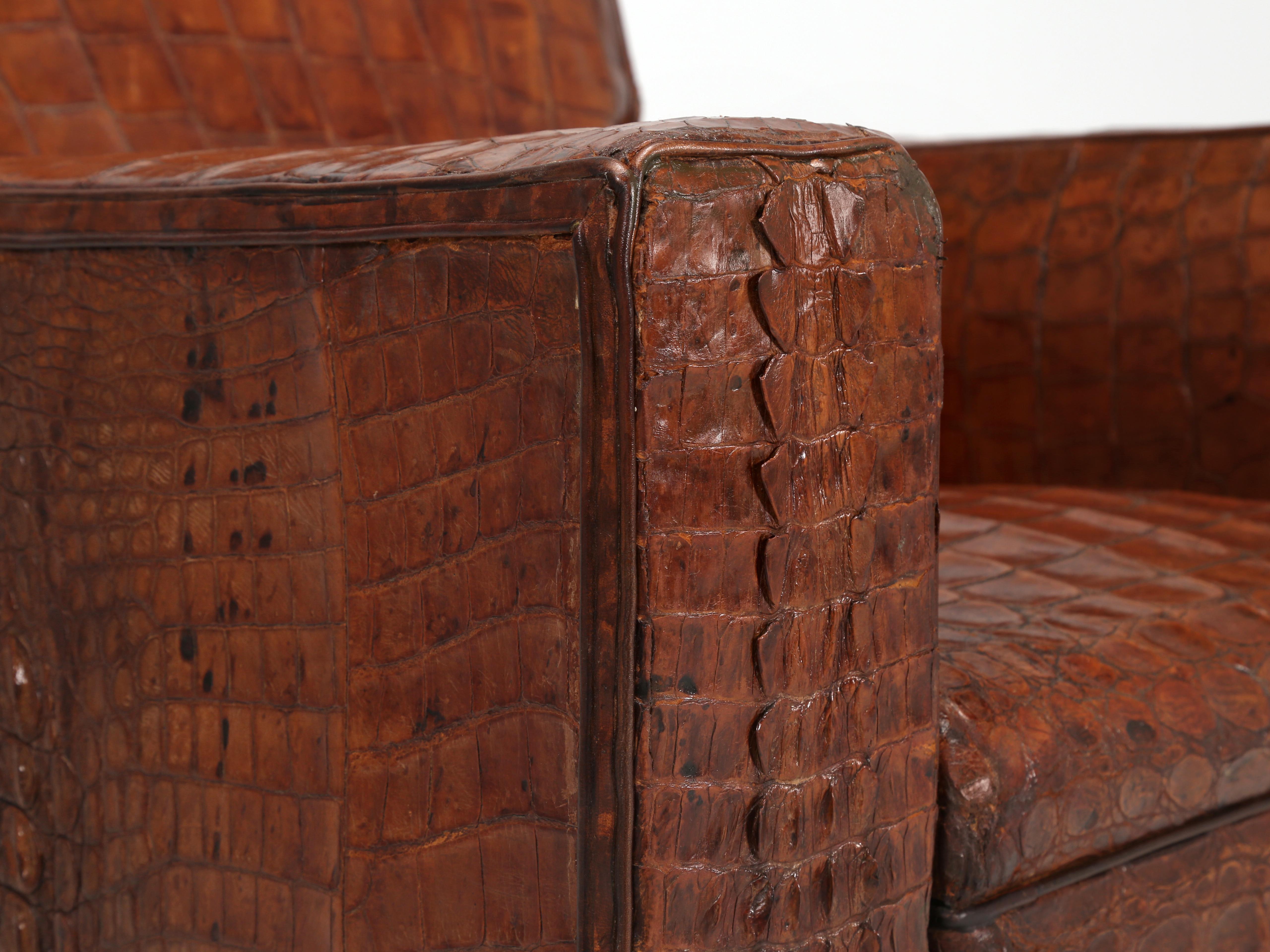Crocodile French Club Chair Style of Jean-Michel Frank Sympathetic Restoration For Sale 5