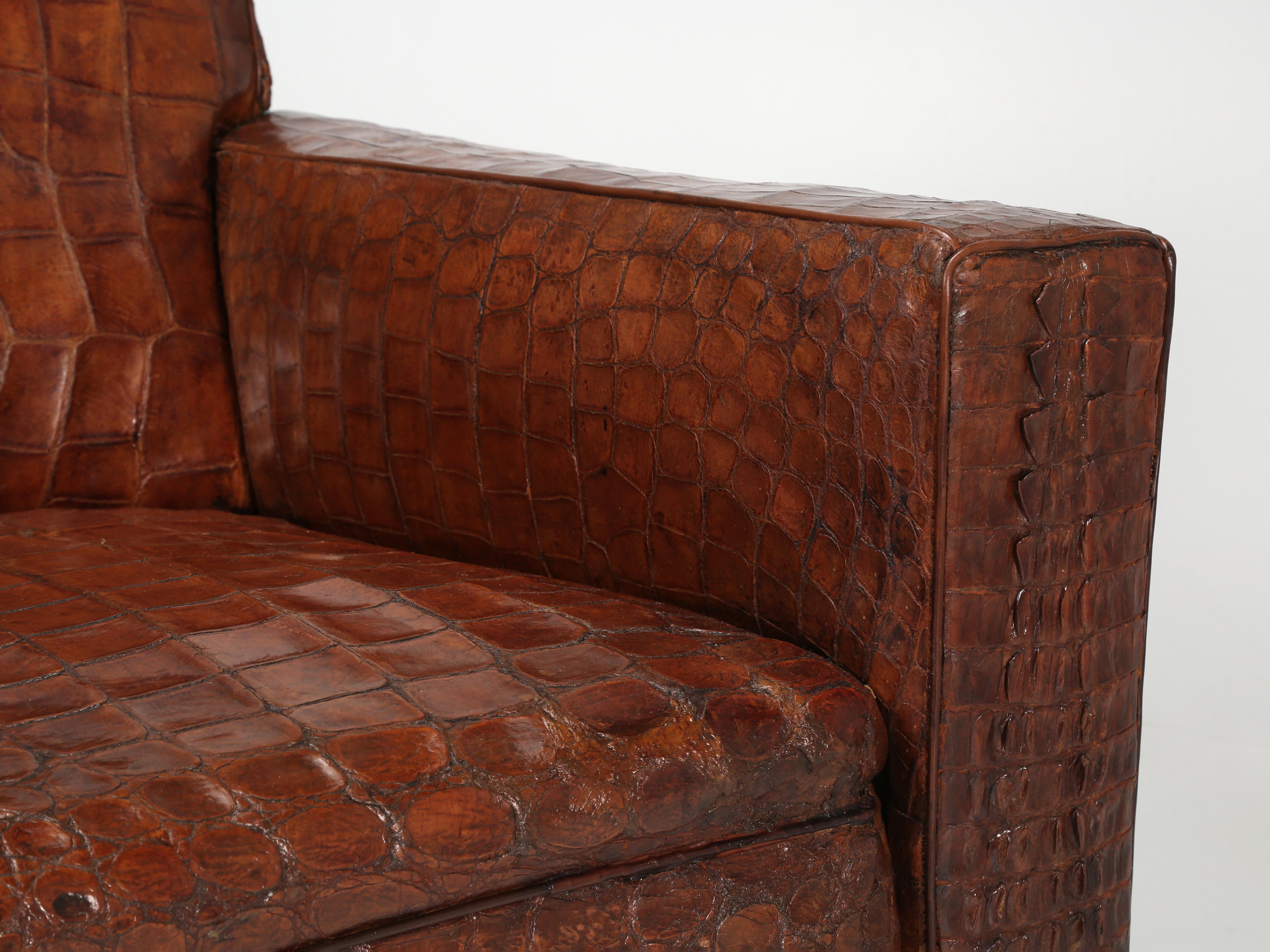 Crocodile French Club Chair Style of Jean-Michel Frank Sympathetic Restoration For Sale 7