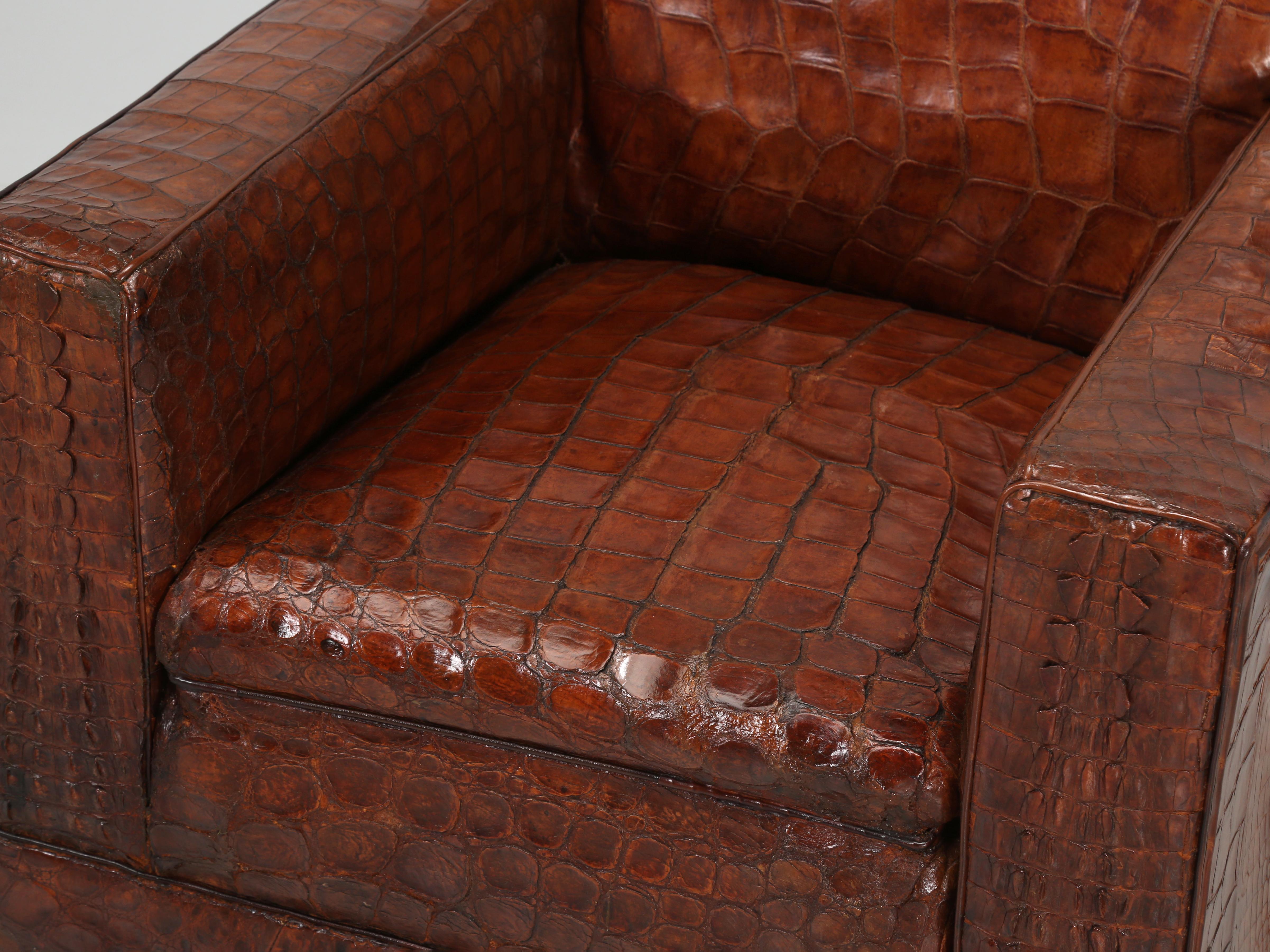 Crocodile French Club Chair Style of Jean-Michel Frank Sympathetic Restoration For Sale 9