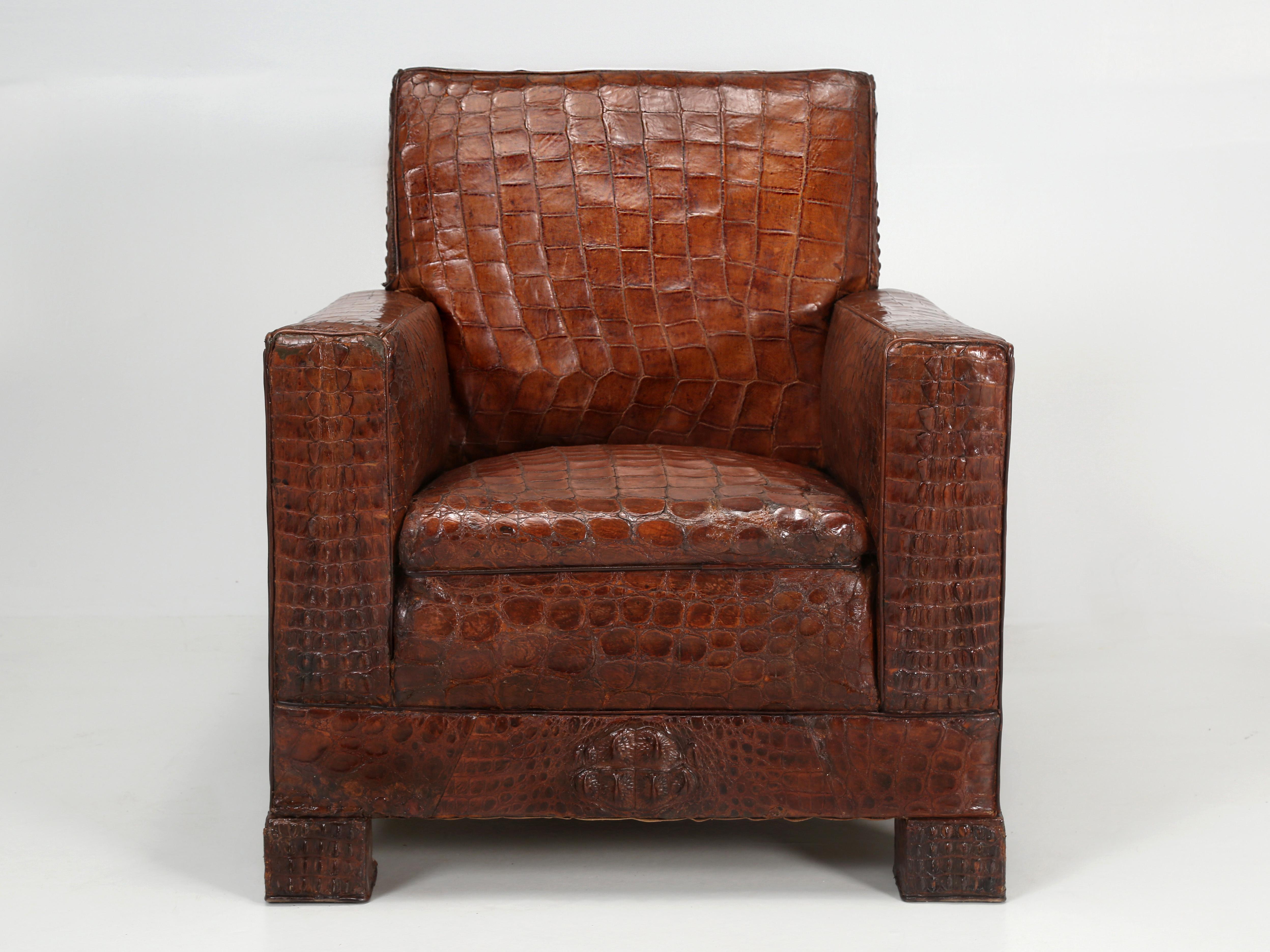 Crocodile French Club Chair Style of Jean-Michel Frank Sympathetic Restoration For Sale 11