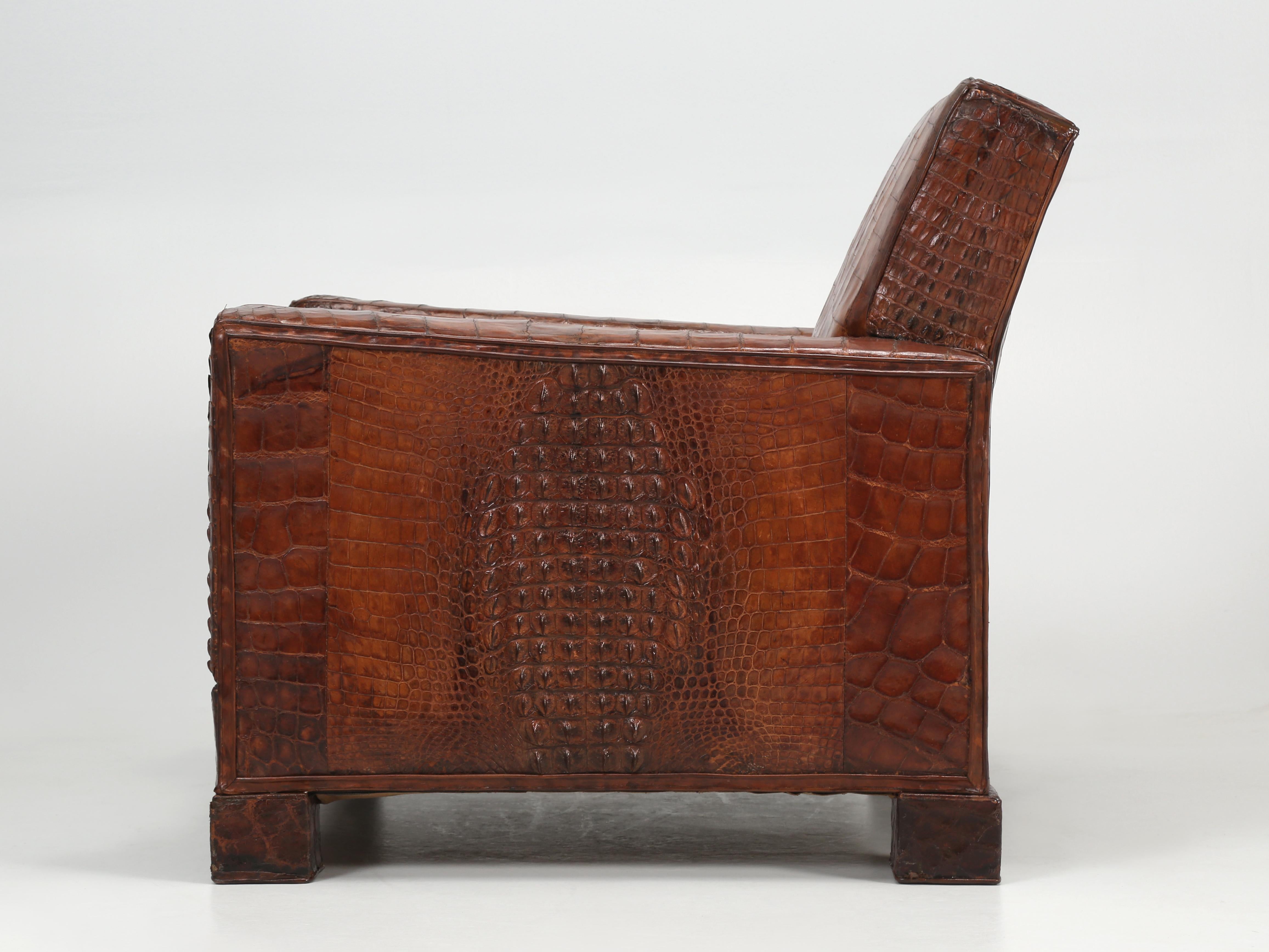 Hand-Crafted Crocodile French Club Chair Style of Jean-Michel Frank Sympathetic Restoration For Sale